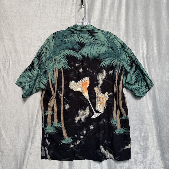 Tori Richard Shirt Mens XL Black Hawaiian Cocktail Palm Tree Aloha Camp Top - Picture 9 of 12